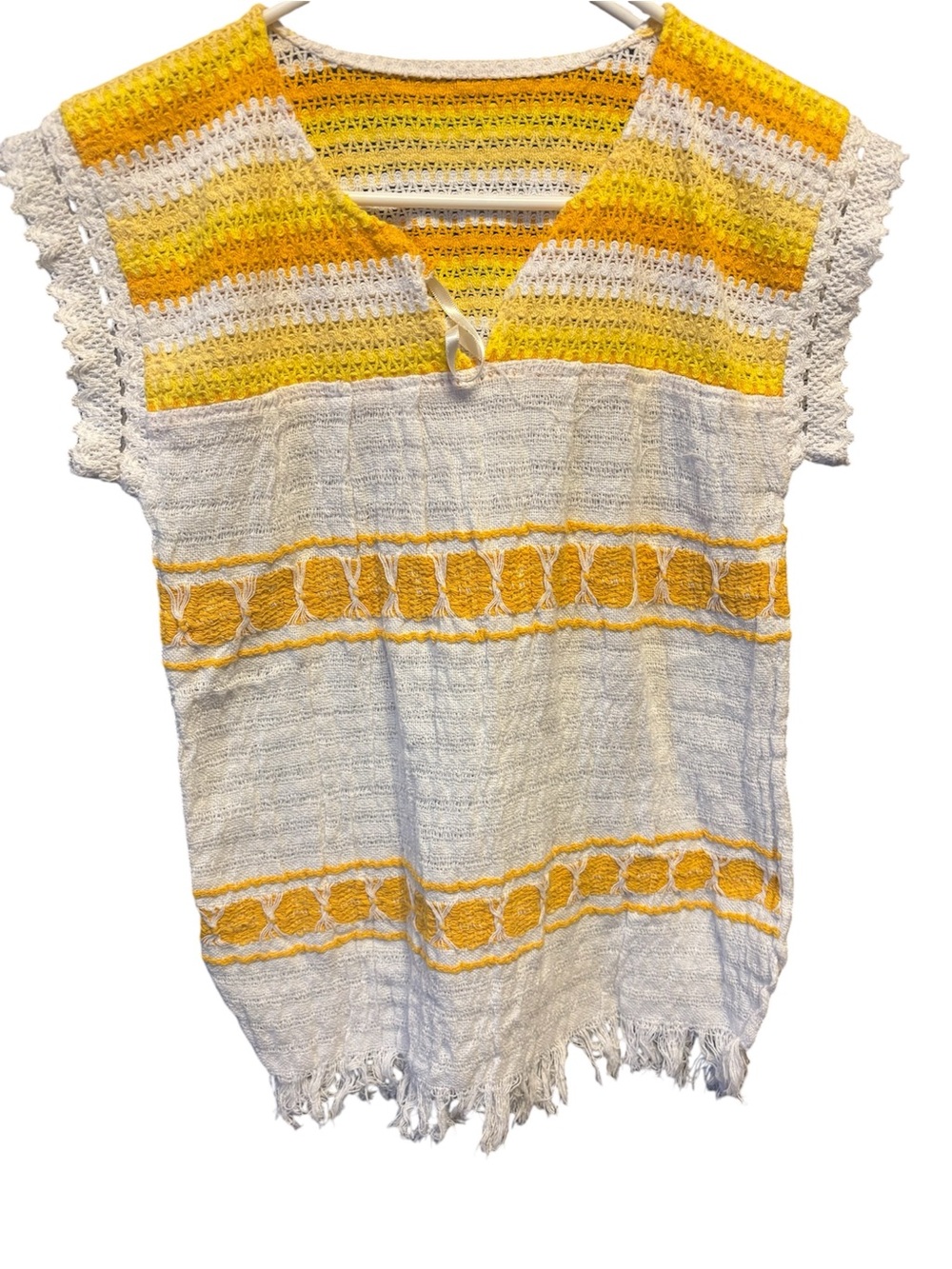 Handcrafted White & Yellow Crochet Tunic